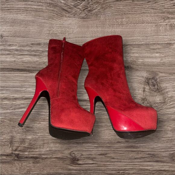 Laundry List Red Platform Ankle Heel Boots, Side Zip, Womens US 8 - Picture 2 of 7